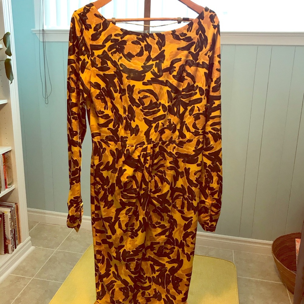 Mustard yellow patterned dress